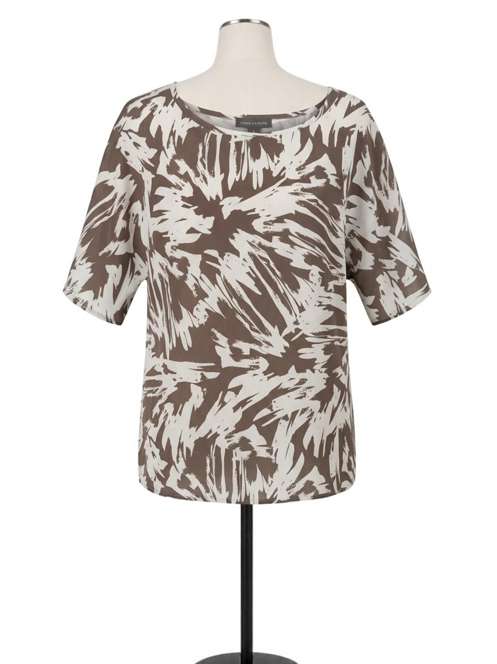 Vince Camuto Women’s Kimono Top Size Medium Cream Taupe Print 100% Polyester